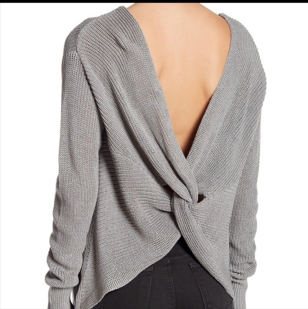 Cotton Emporium Gray Open‎ Twist Back Slouchy Fit Sweater Size XS NEW
